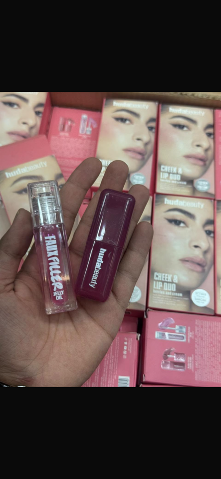 Hudabeauty cheek & lip duo | huda beauty fauxfiller gloss | hudabeauty blush | lipstain ( free gift )