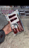 Cherry red bundle | press on nails | lip-pencil | jelly job lipgloss | kiko inspire lipgloss | dior inspire hudamoji lipgloss | hudamoji soft matte lipgloss
