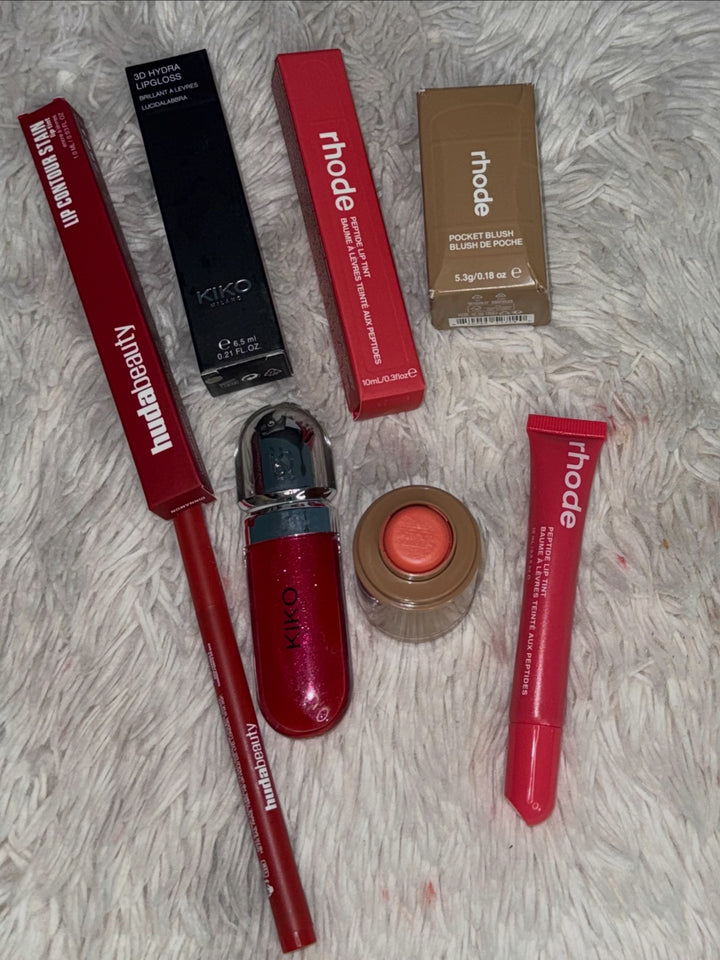 Red crush bundle | huda beauty lipstain| rhode lipgloss | kiko milano 3D hydra lipgloss | rhode blush