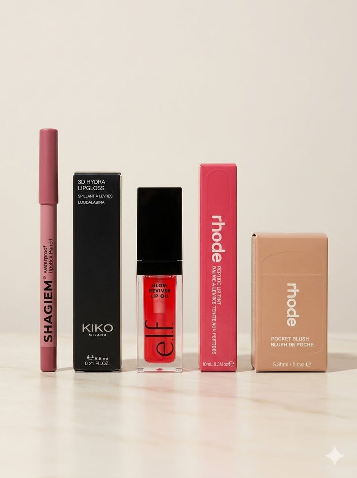 Strawberry glaze bundle🍓 | lip-pencil | kiko milano gloss | elf gloss | rhode peptide | rhode blush