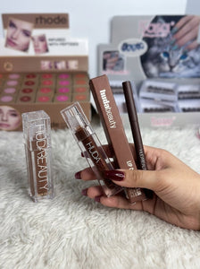 Cocoa plump | rosy mocha bundles | huda beauty lipstain | hudabeauty fauxfiller lipgloss