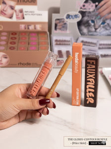 Cocoa plump | rosy mocha bundles | huda beauty lipstain | hudabeauty fauxfiller lipgloss