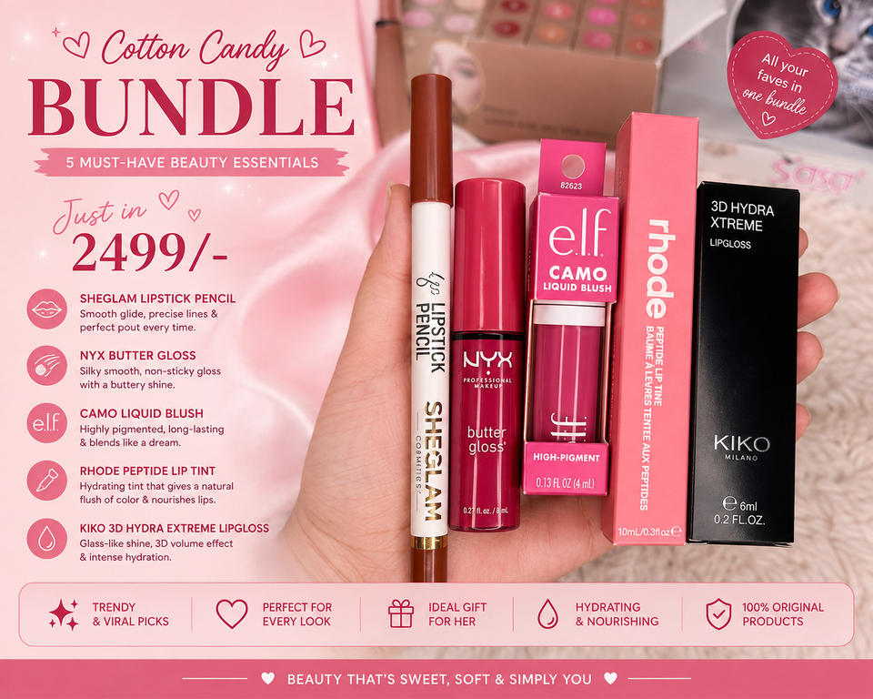 Cotton candy bundle | sheglam lipencil | Nyx jelly job lipgloss | rhode liptint | elf blush | kiko gloss