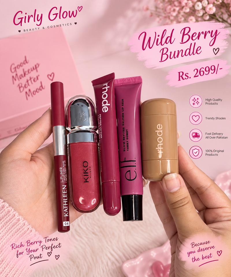Wild berry bundle | lip-pencil | kiko lipgloss | rhode liptint | eld lipgloss | rhode blush