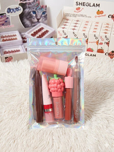 Cocoa pink bundle | lip-pencil | rhode lipgloss | hudamoji charm gloss | hudamoji donut gloss | hudamoji fruit gloss | huda moji jelly highlighter