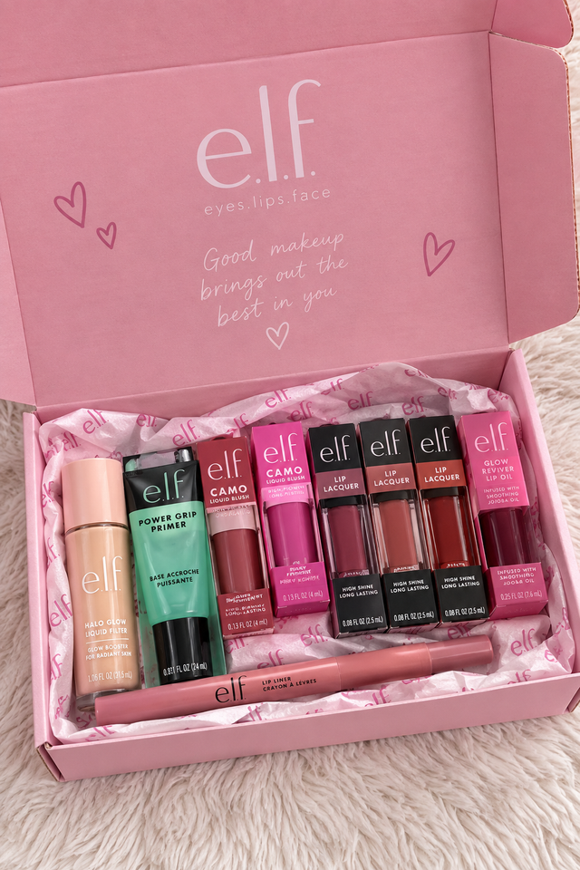 Elf full face makeup | hallo glow foundation | elf primer | 2 elf camo blushes | 3 elf lipoils | 2 elf tints | elf tube gloss